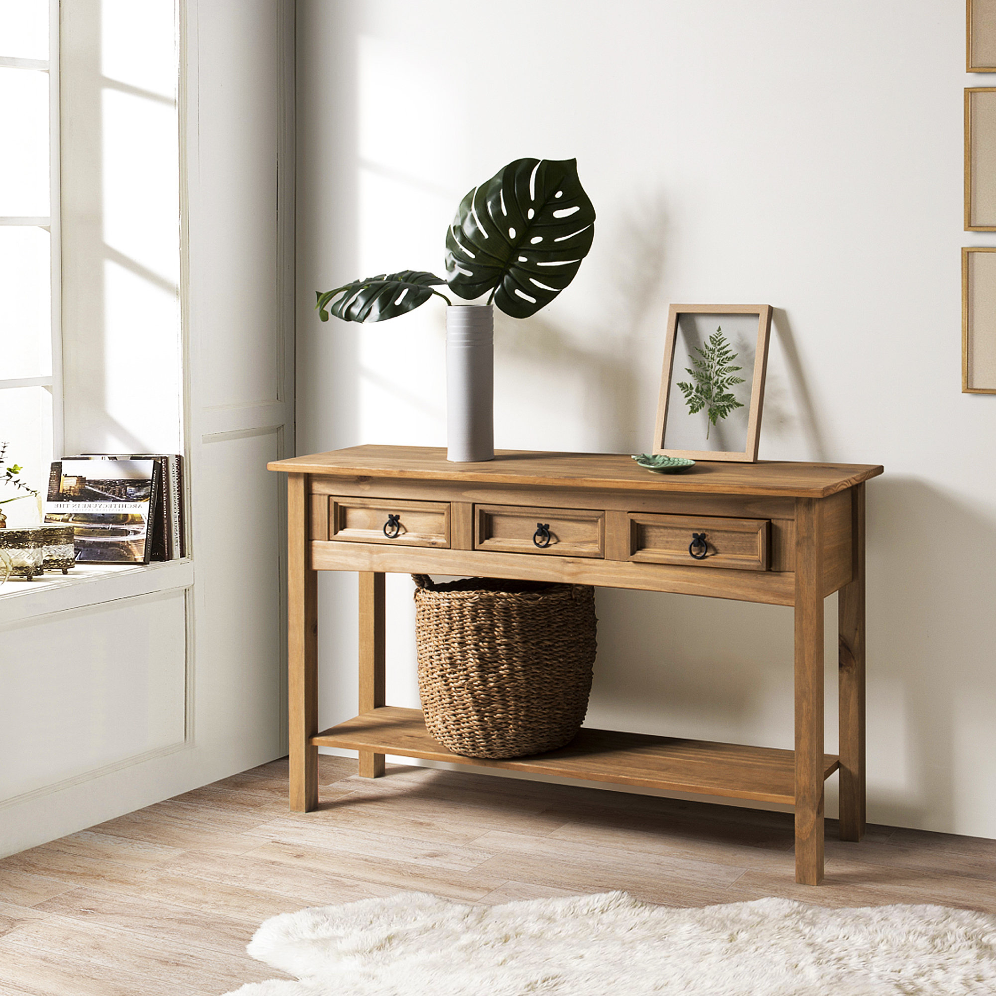 Real wood console table sales